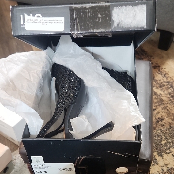 INC International Concepts Black Embellished Slingback Heels Gorgeous!
